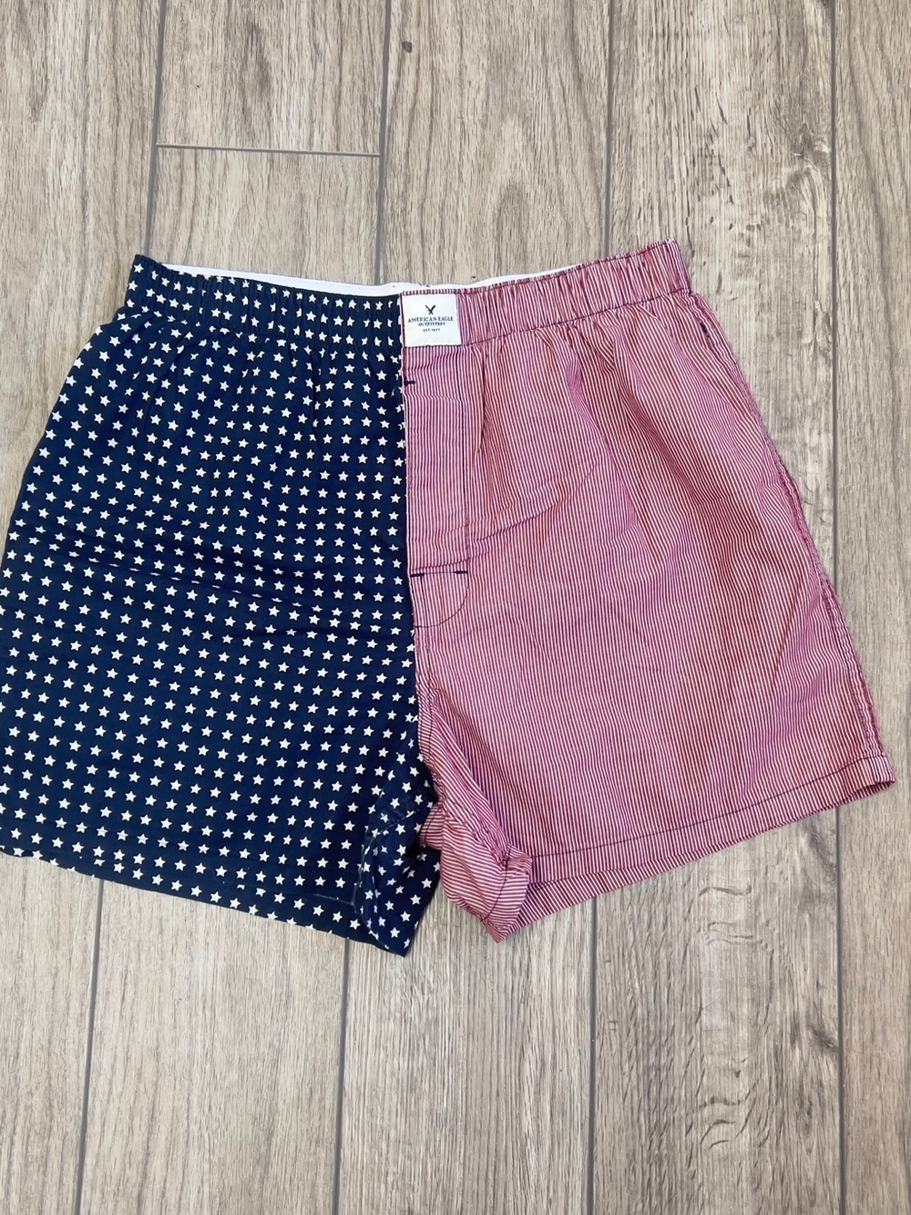 American Eagle Outfitters Navy & Red Split-Print Athletic Shorts